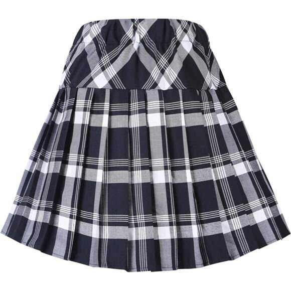 Women's Elastic Waist Tartan Pleated School Skirt Series 1 White - Picture 2 of 7